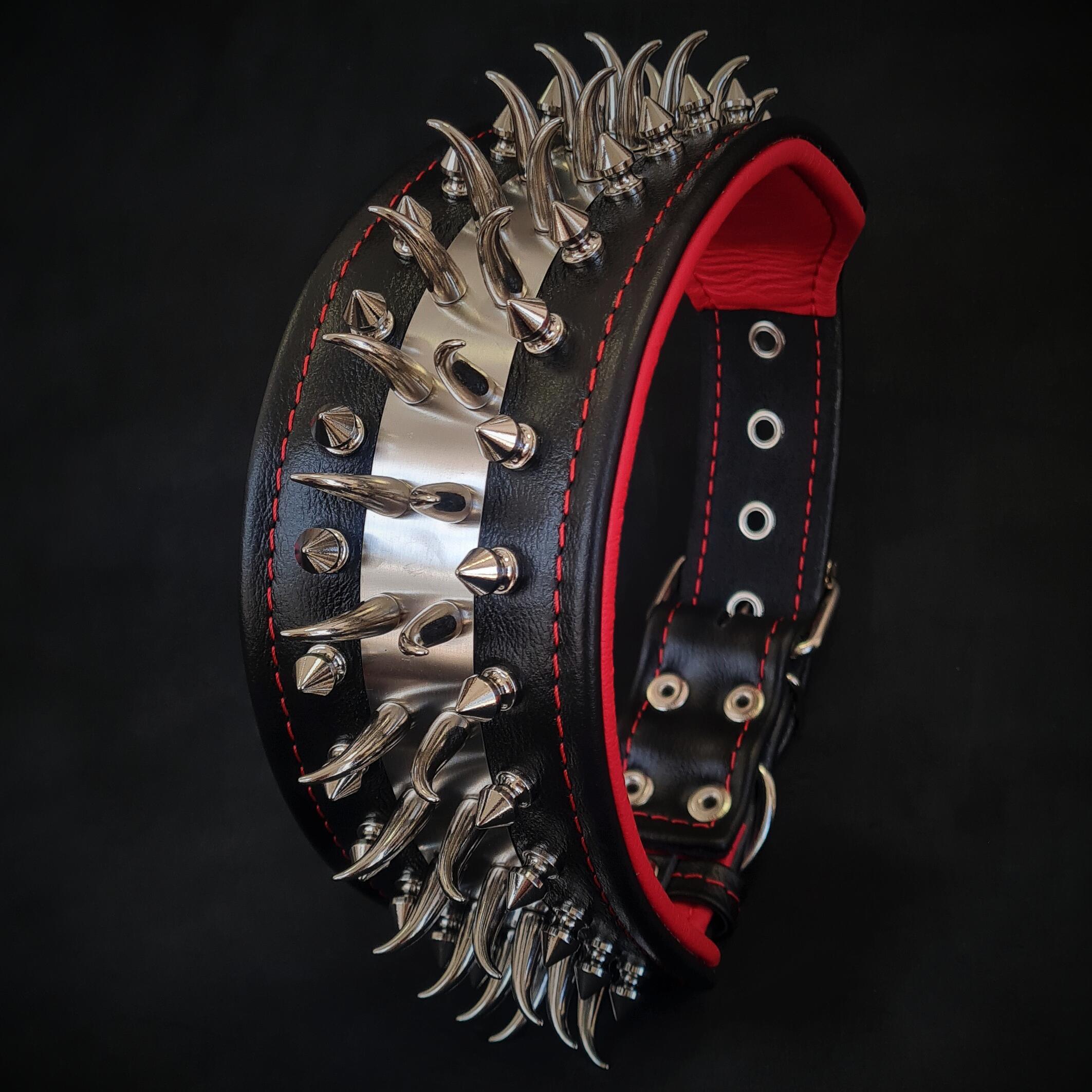 Set collar and leash. spikes & stainless steel, 2.8 inch wide. Made in Europe! – Obrázok 2