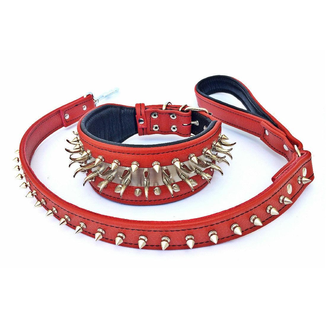 Set collar and leash. spikes & stainless steel, 2.8 inch wide. Made in Europe! – Obrázok 3
