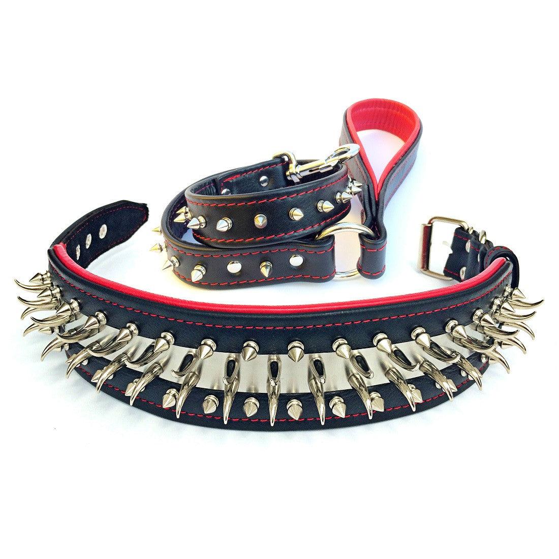Set collar and leash. spikes & stainless steel, 2.8 inch wide. Made in Europe! – Obrázok 4