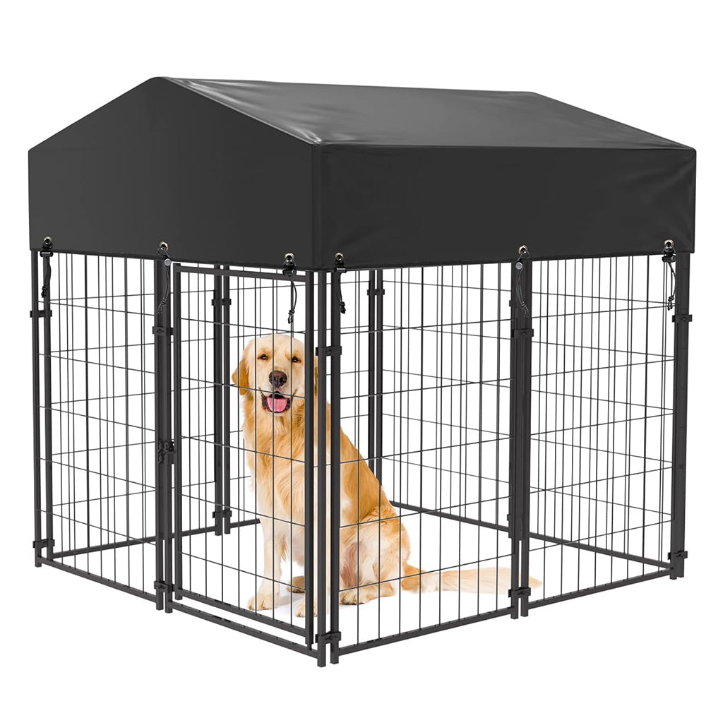 Vonkajší kovový koterec pre psov s textilnou strechou odolnou voči UV žiareniu