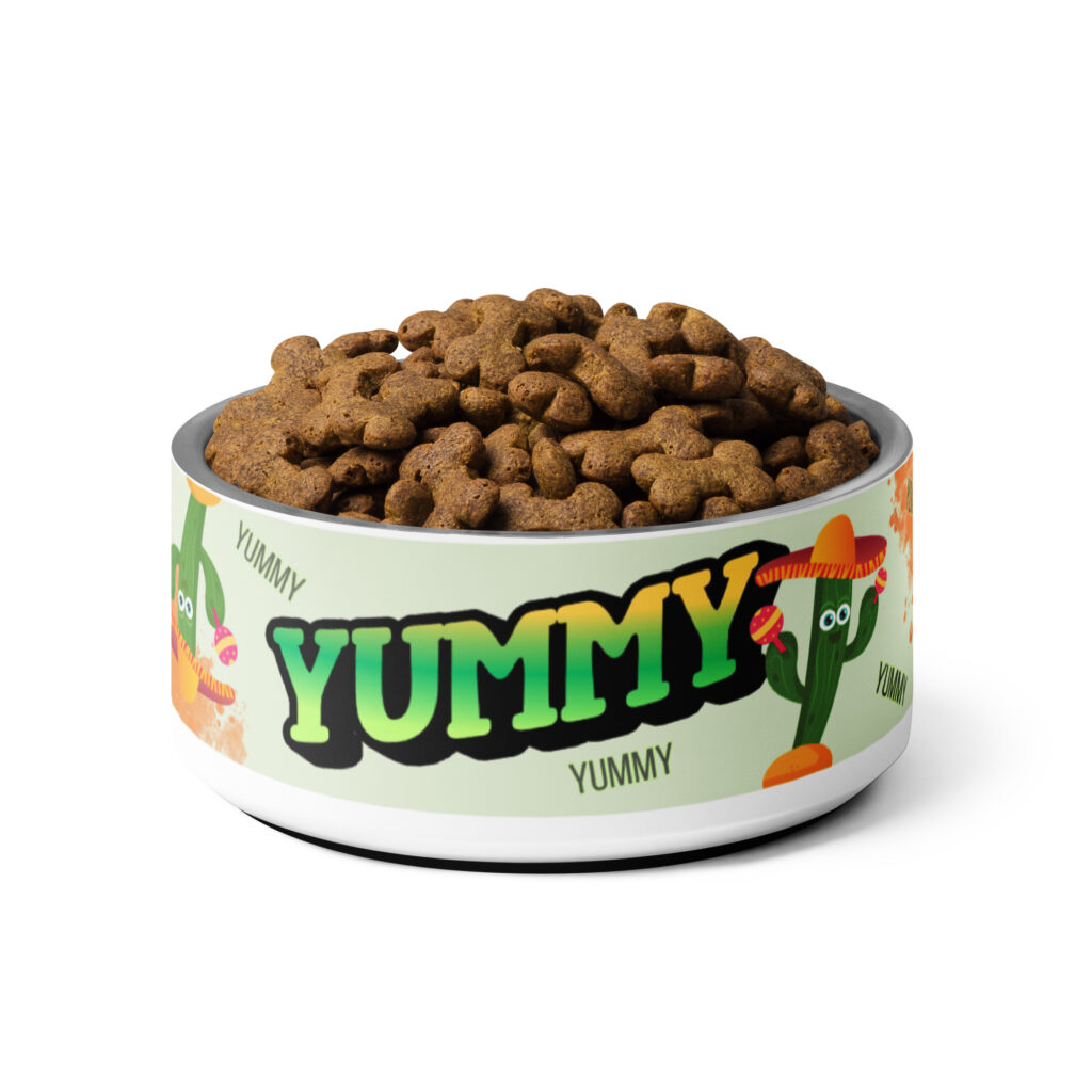 Štýlová nerezová miska pre psa "Yummy" s kaktusovým dizajnom