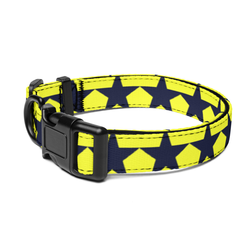 Štýlový obojok pre psa – čierne hviezdy na žltom