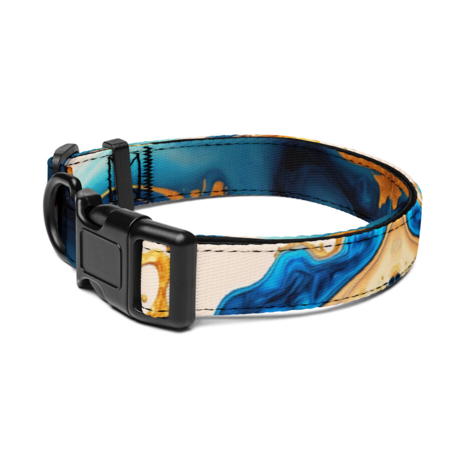 Štýlový obojok pre psa – modro-zlato-biely mramorový dizajn