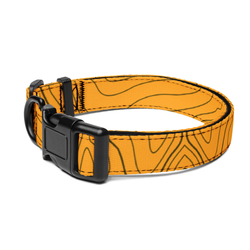 Štýlový obojok pre psa – oranžový dizajn s čiernymi líniami