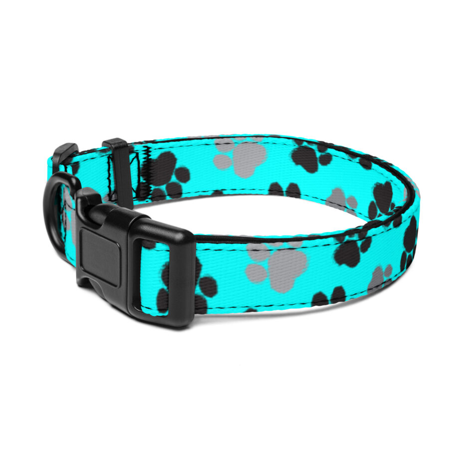 Štýlový obojok pre psa – modrý s labkami