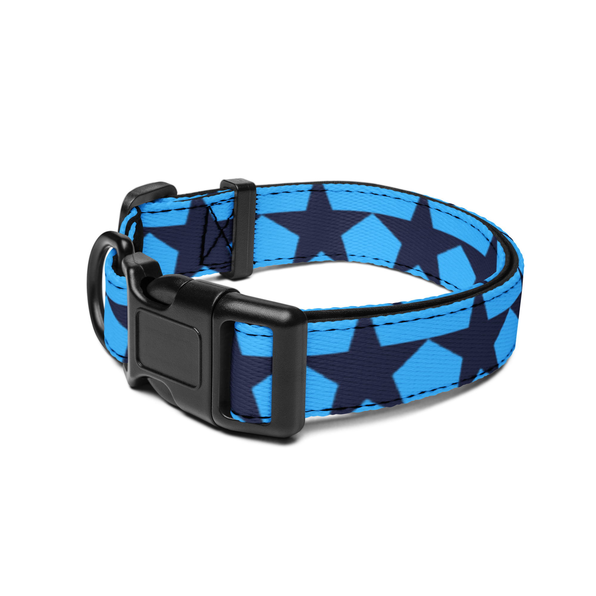 Štýlový obojok pre psa – čierne hviezdy na modrom – Obrázok 2