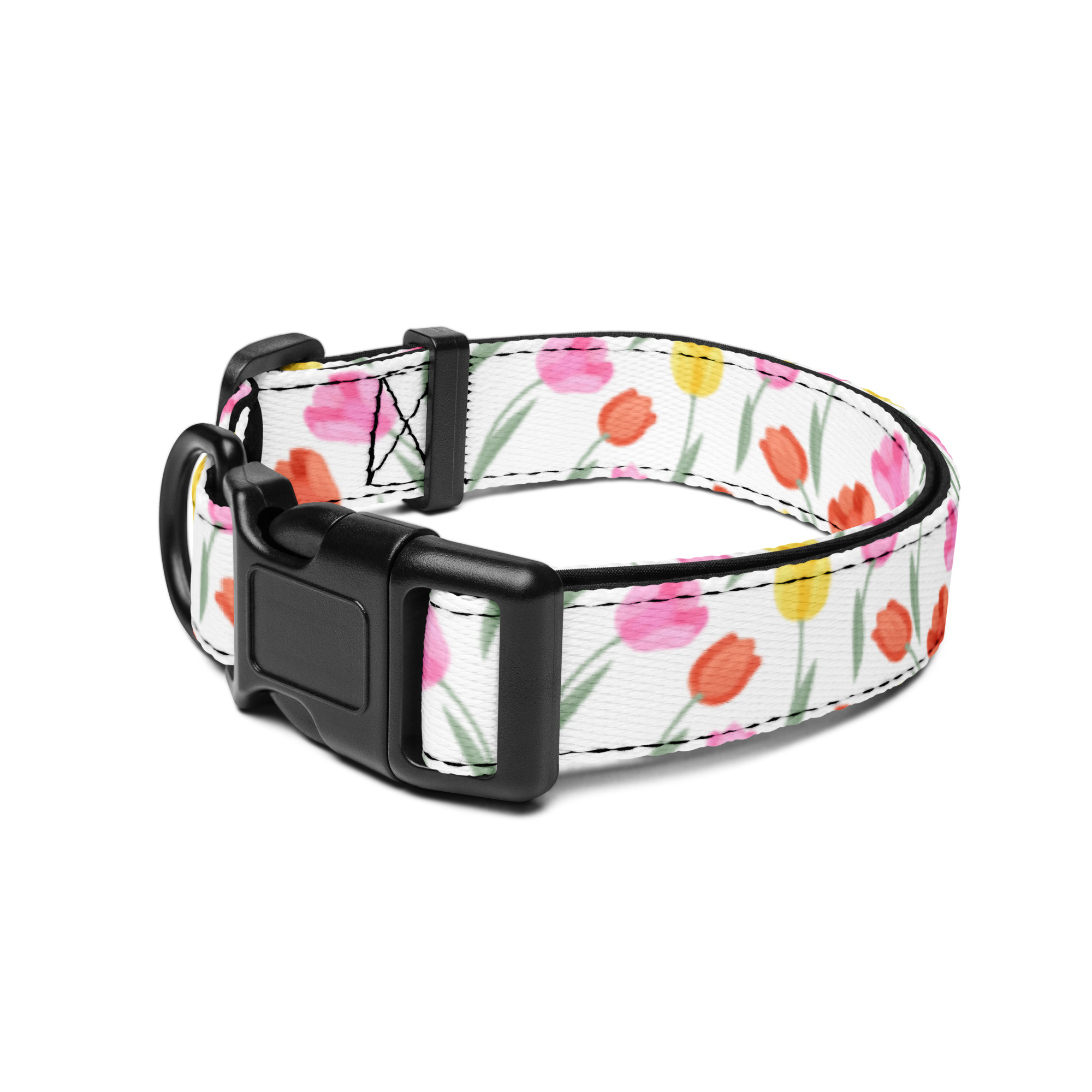 Štýlový obojok pre psa – biely s tulipánmi – Obrázok 2