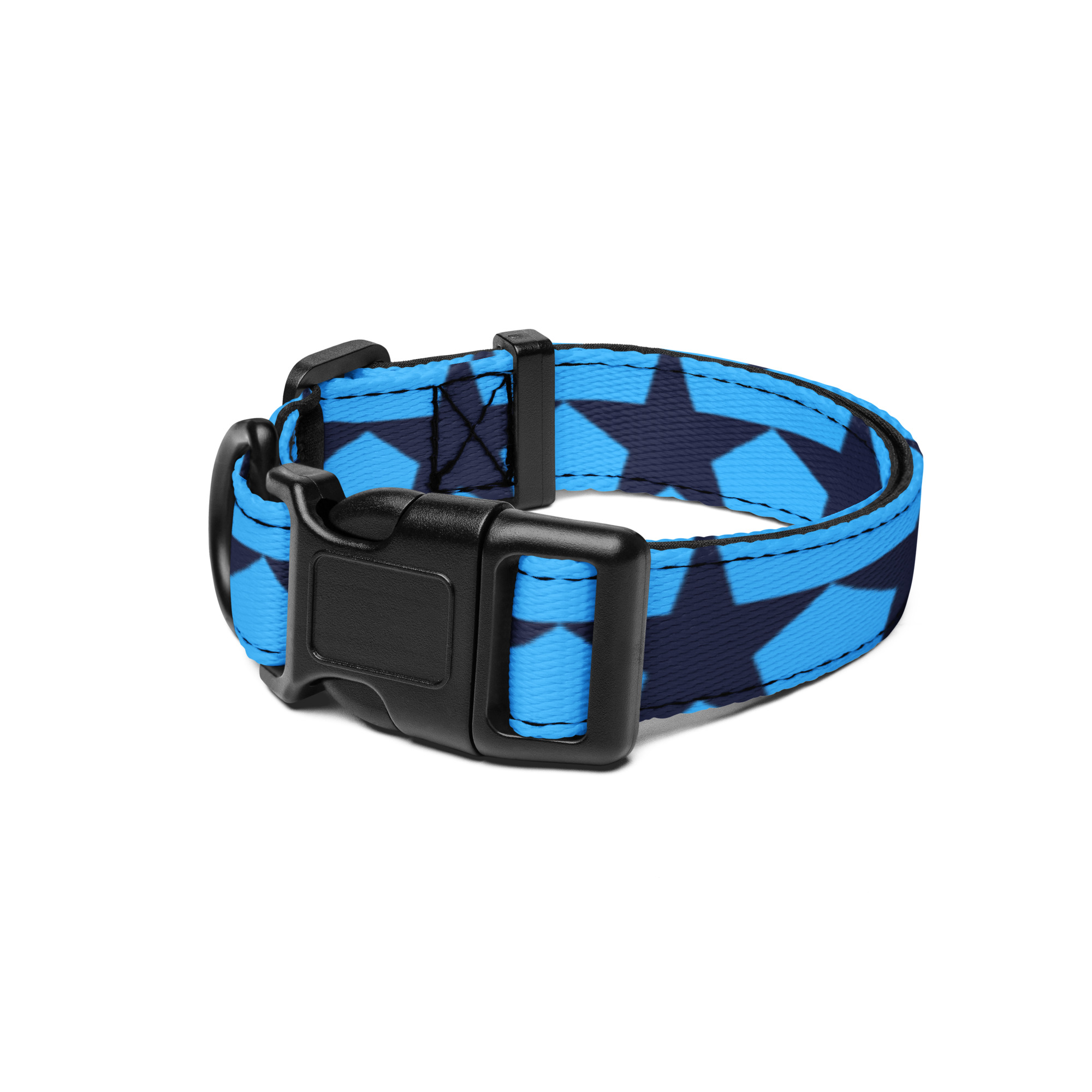 Štýlový obojok pre psa – čierne hviezdy na modrom – Obrázok 3