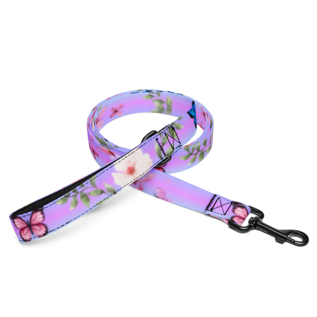 Štýlové vodítko pre psov – fialovo-ružový s motívom motýlikov